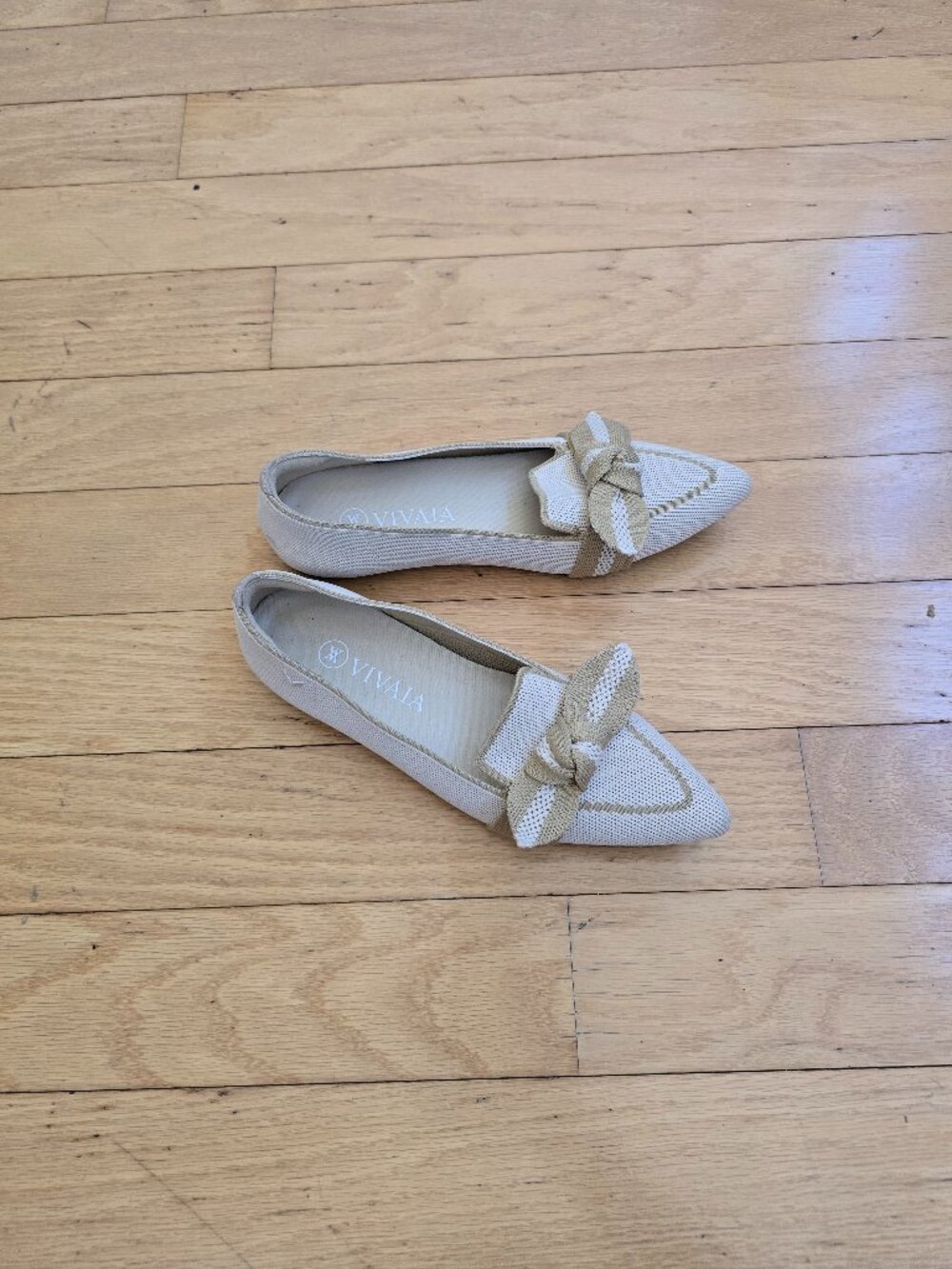 VIVAIA | Michelle 2.0 Beige Cream Knit Pointed Toe Bow Ballet Flats | WMS 6